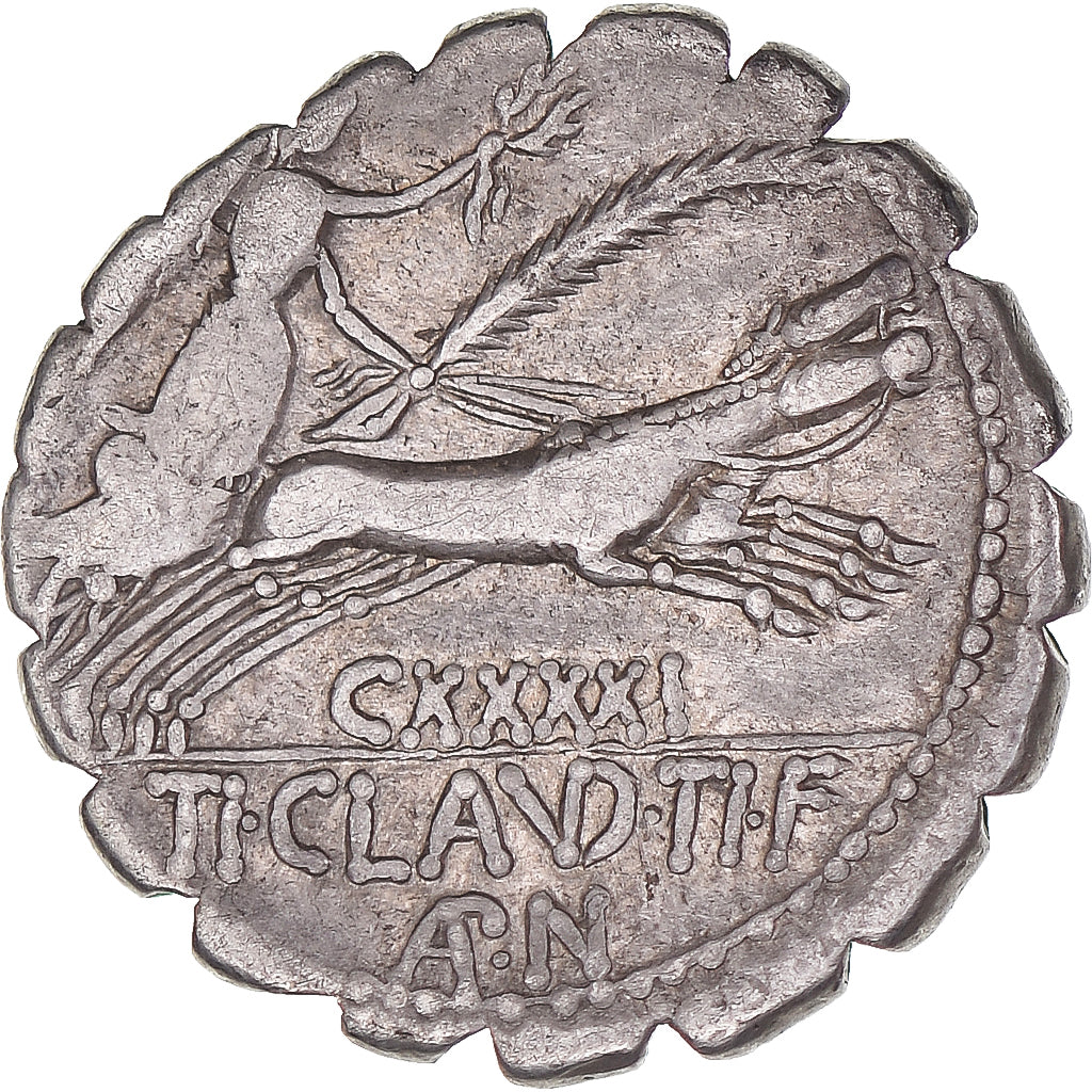 minca,
Ti. Claudius Ti. f. Ap. n. Nero,
Denár Serratus