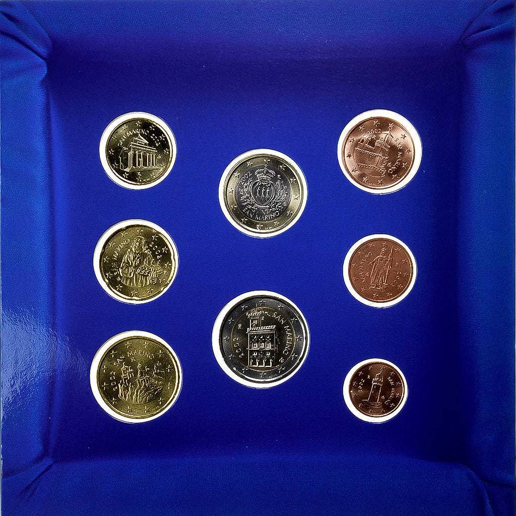 San Marino,
1 cent až 2 eurá,
2002