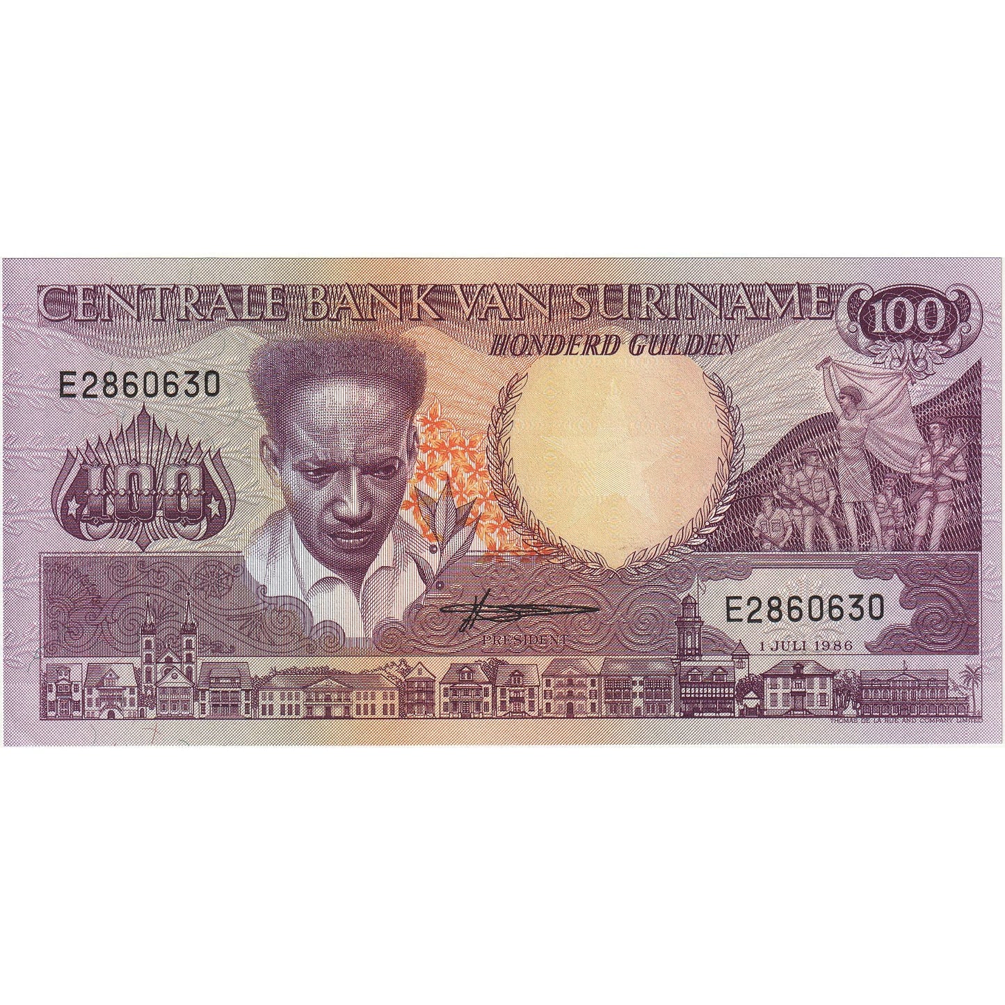 Surinam,
100 zlatých,
1986