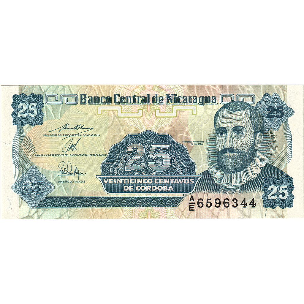 bankovka,
Nikaragua,
25 Centavos