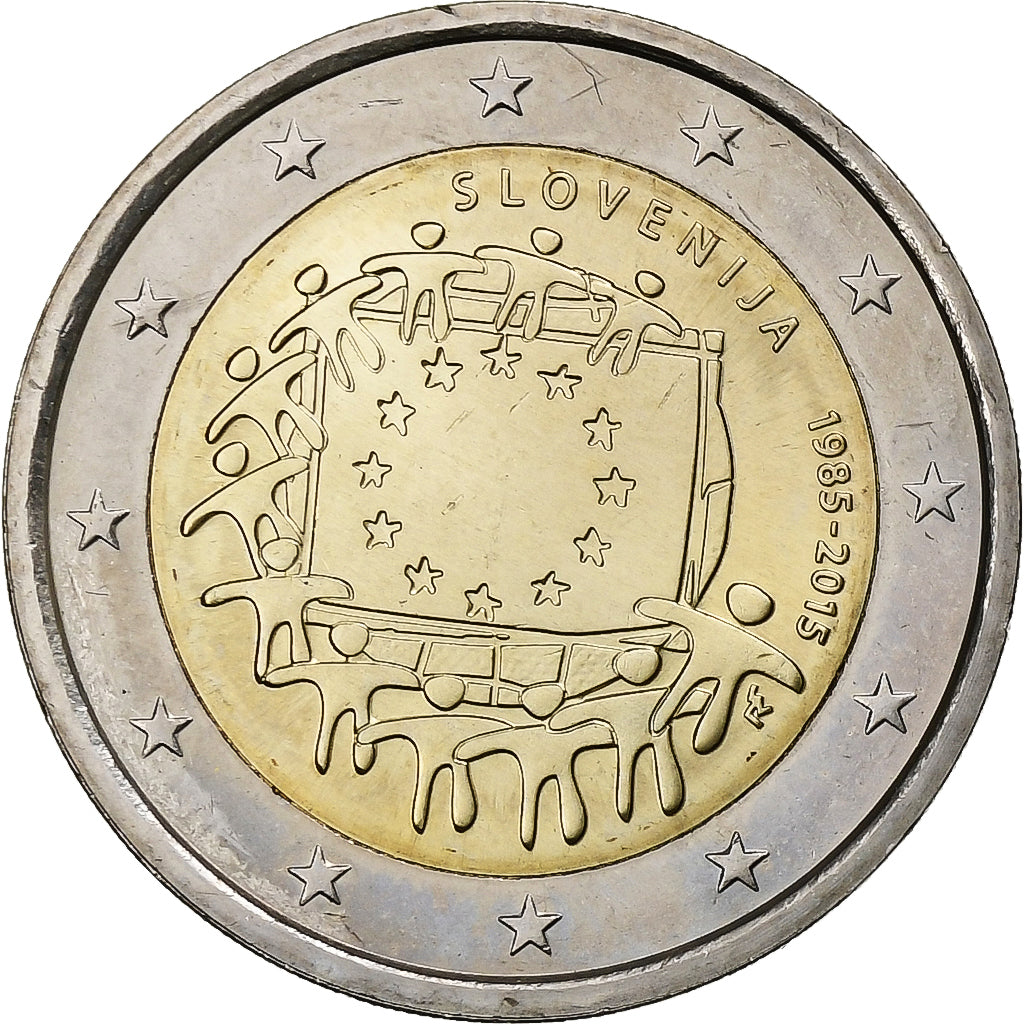 Slovinsko,
2 eurá,
30 rokov vlajky Európskej únie