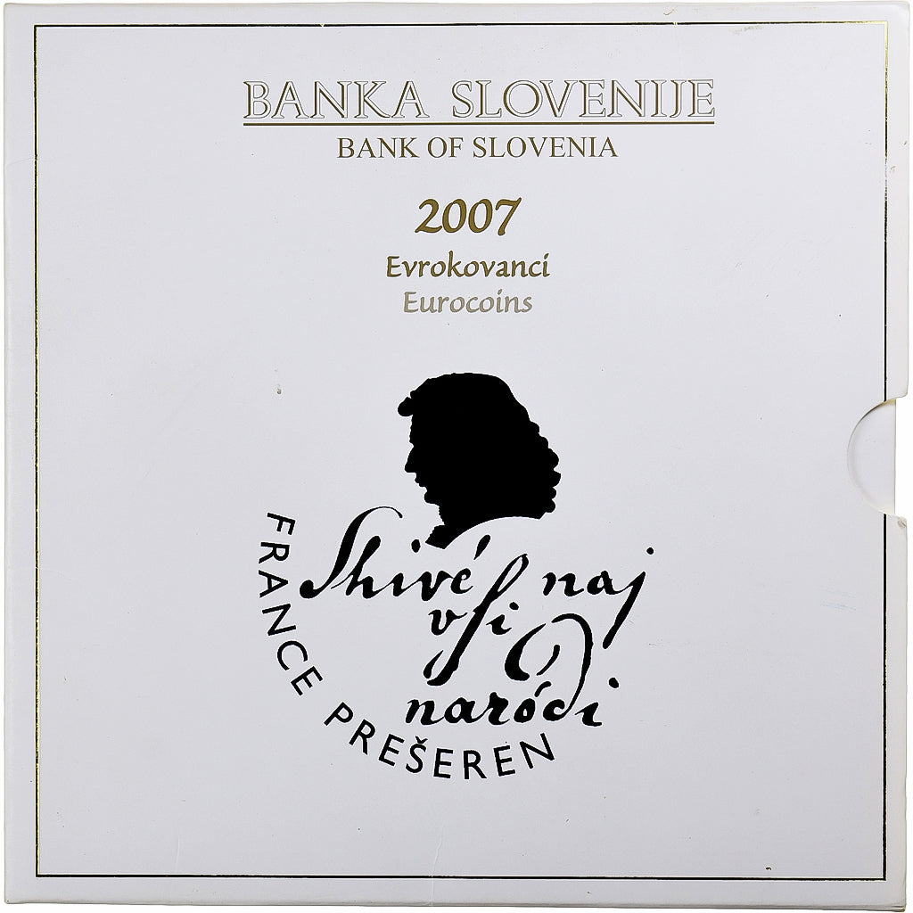 Slovinsko,
1 cent až 2 eurá,
Francúzsko Prešeren