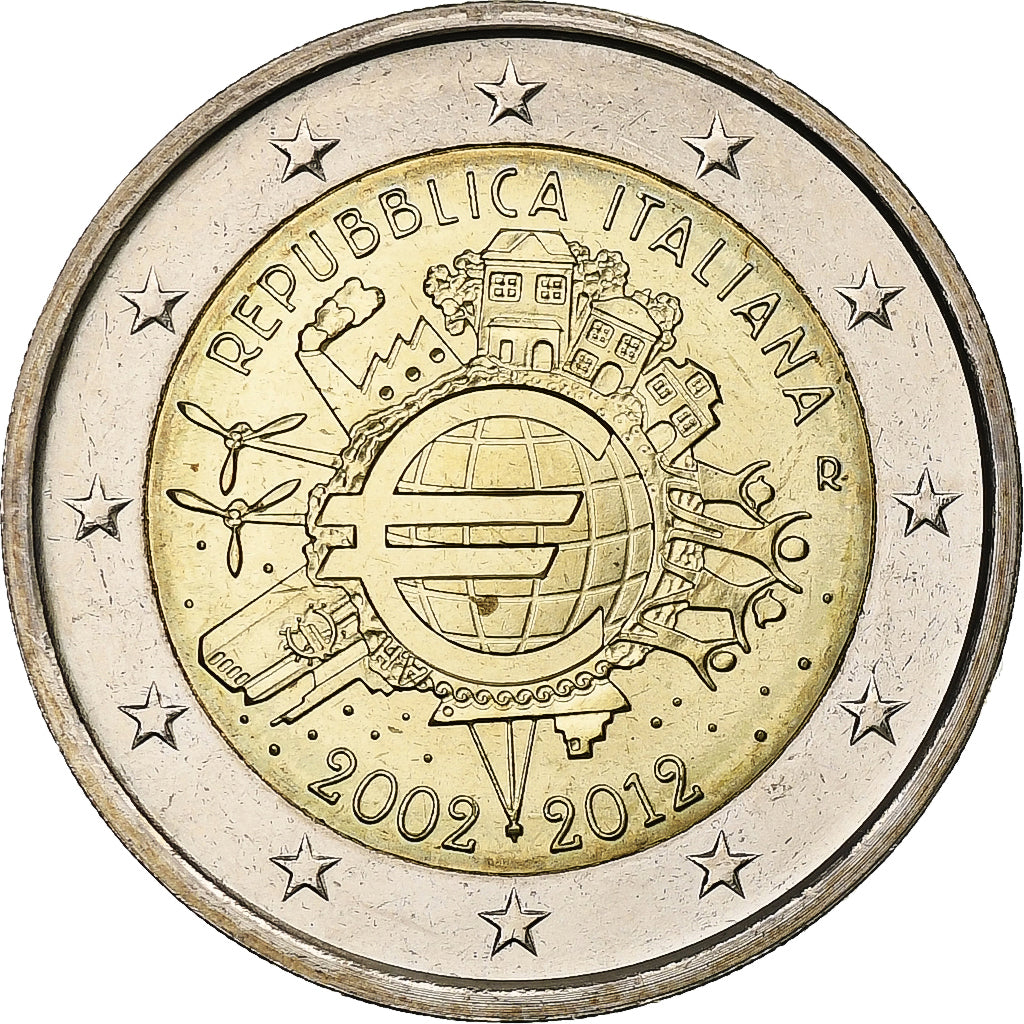 Taliansko,
2 eurá,
Úvod de l'euro