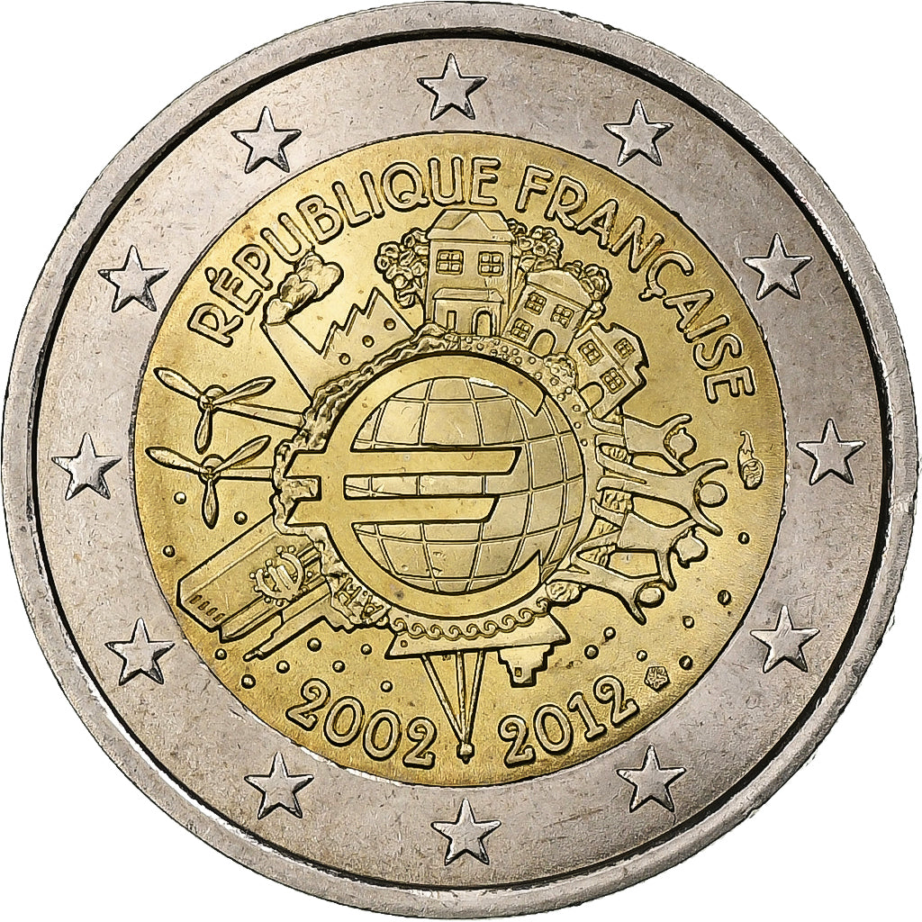 Francúzsko,
2 eurá,
10 ans de l'euro