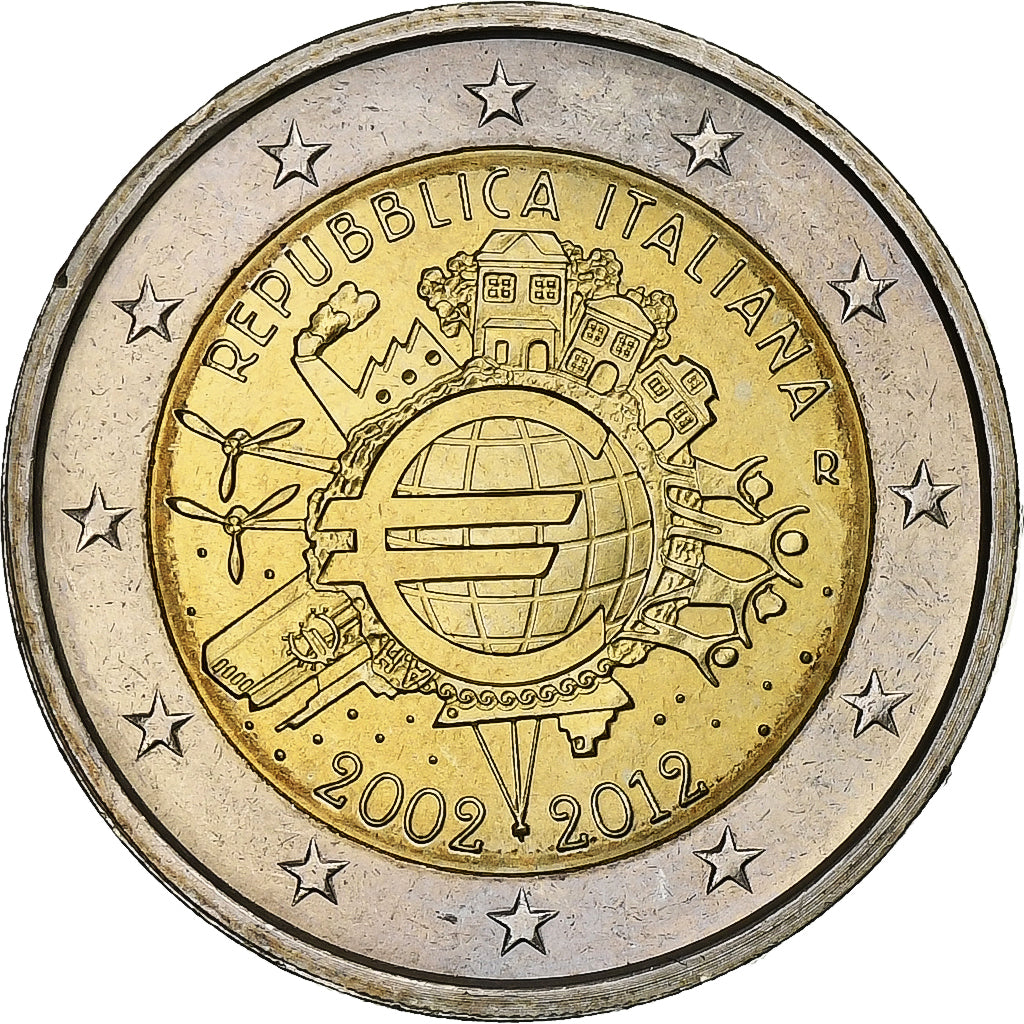 Taliansko,
2 eurá,
10 rokov v hotovosti v eurách