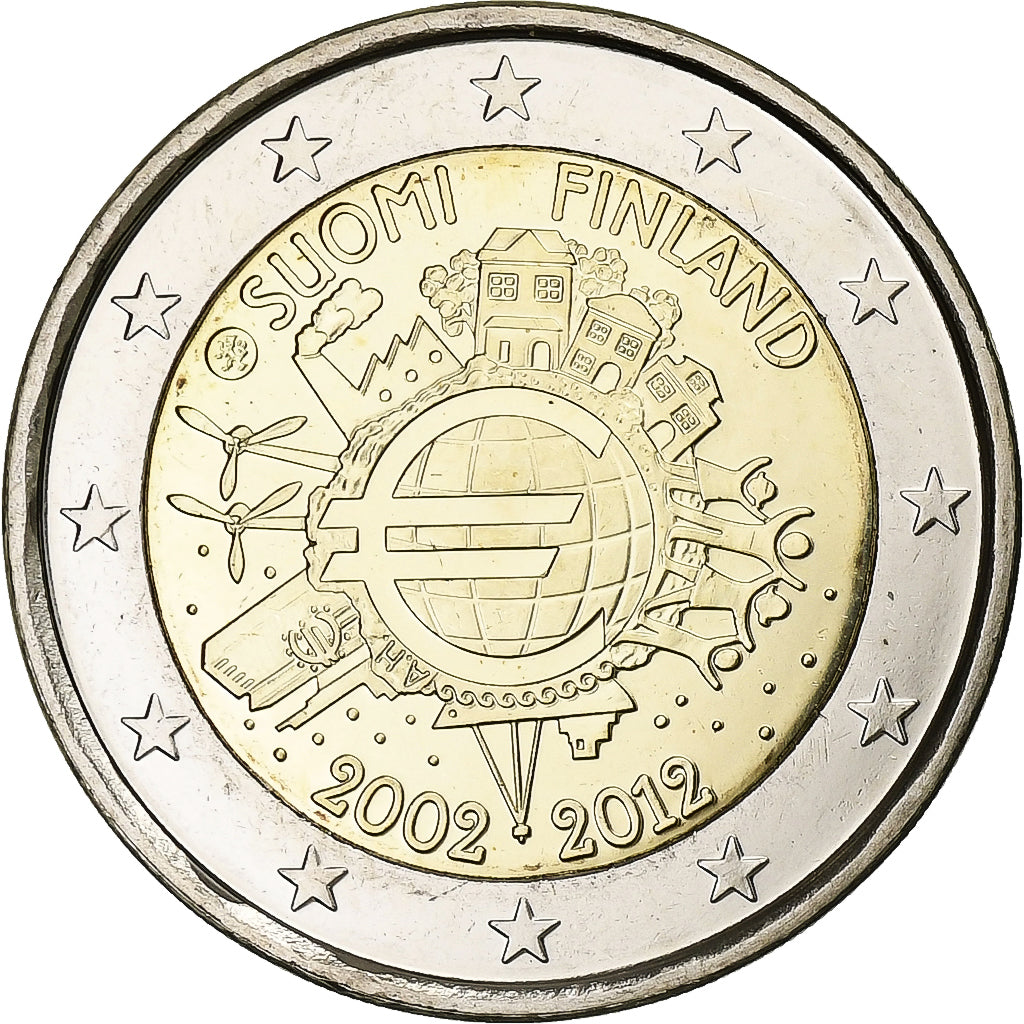 Fínsko,
2 eurá,
10 rokov v hotovosti v eurách