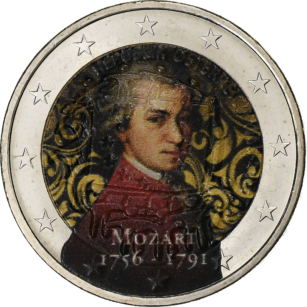 Rakúsko,
2 eurá,
Mozart