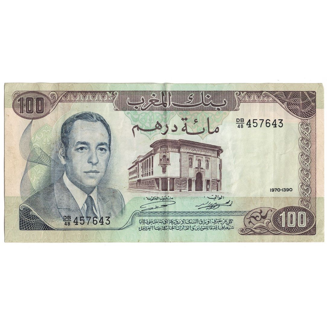 bankovka,
Maroko,
100 dirhamov