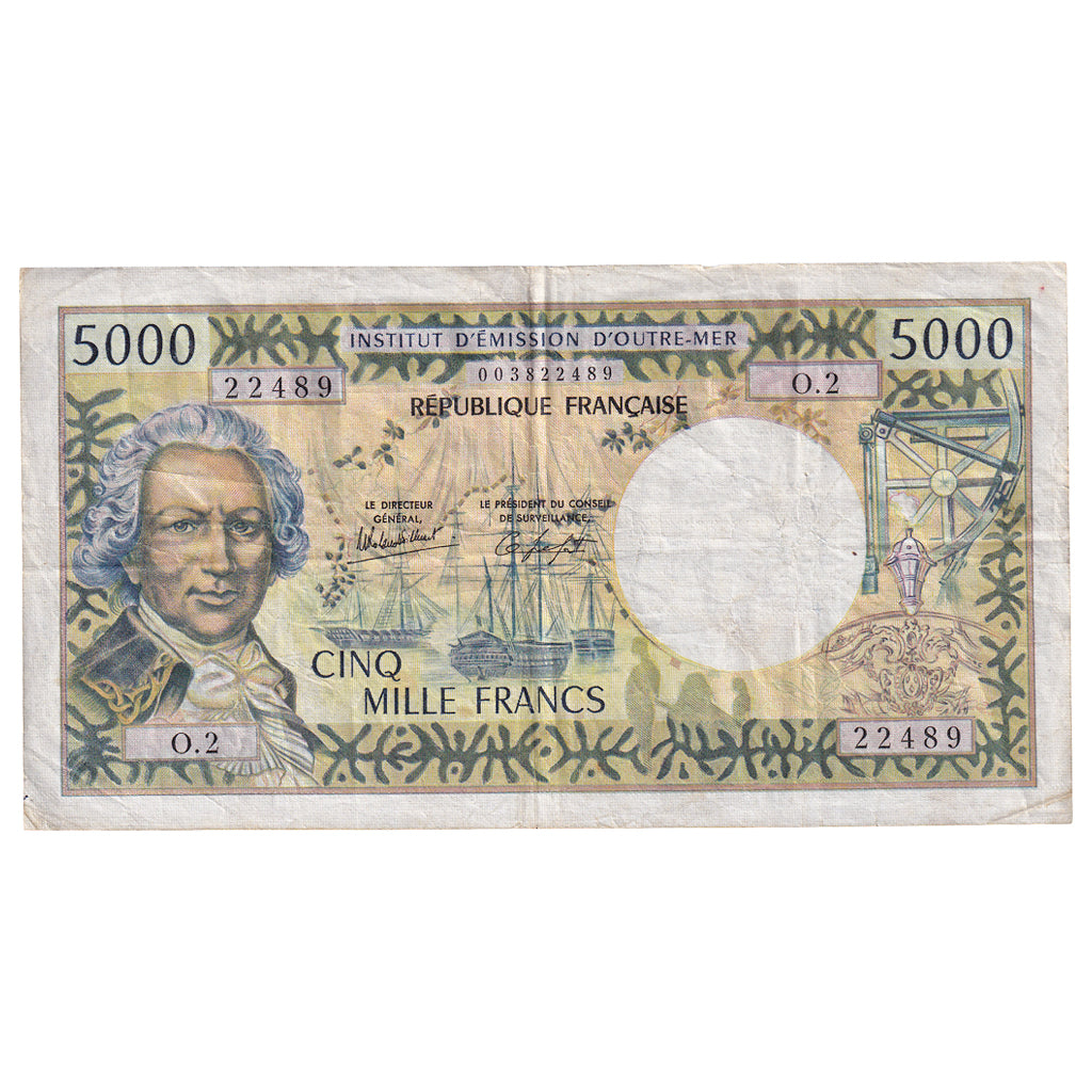 bankovka,
Tahiti,
5000 frankov