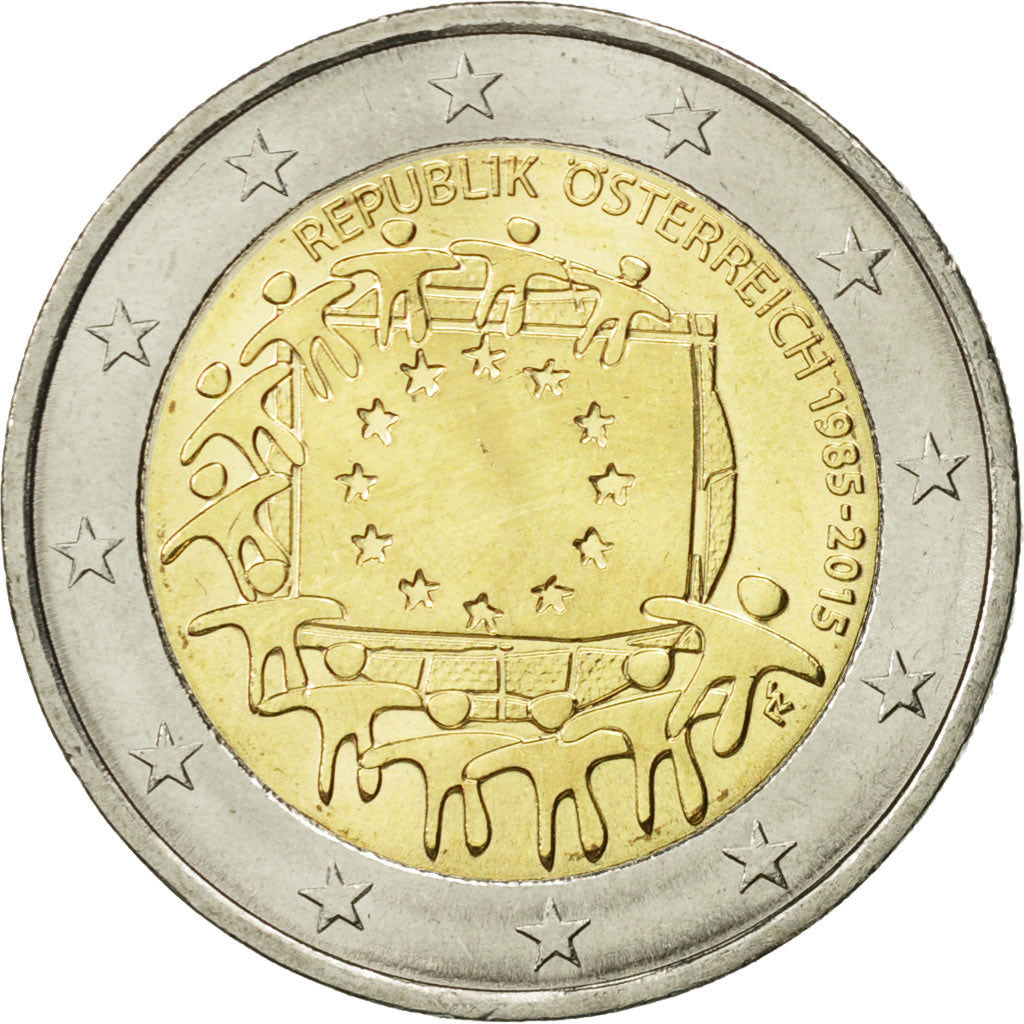 Rakúsko,
2 eurá,
Drapeau européen