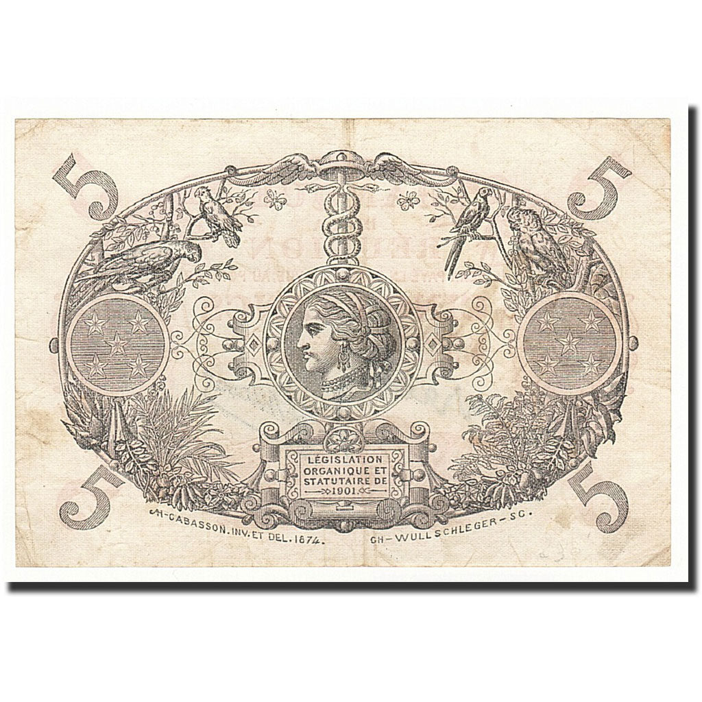 bankovka,
Réunion,
5 frankov