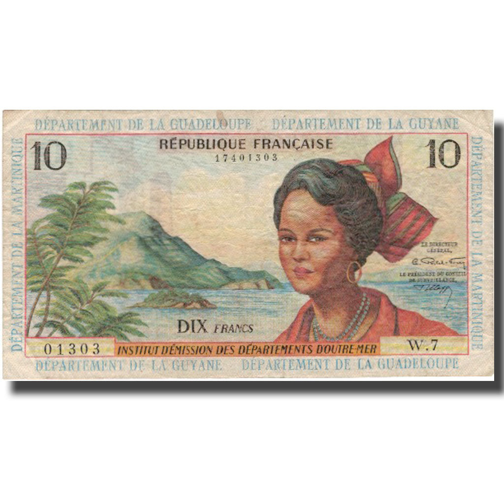 bankovka,
Francúzske Antily,
10 frankov