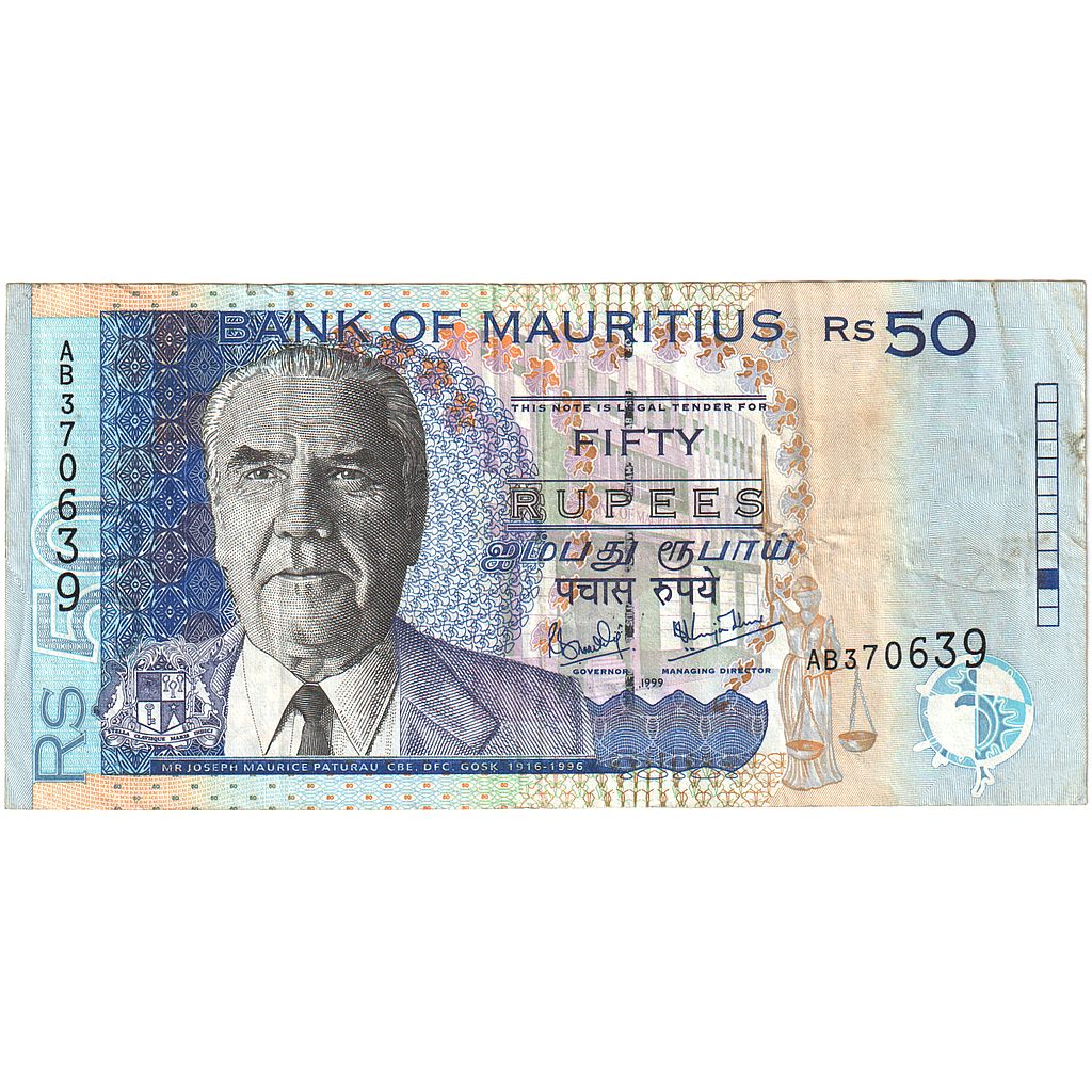 bankovka,
Maurícius,
50 rupií