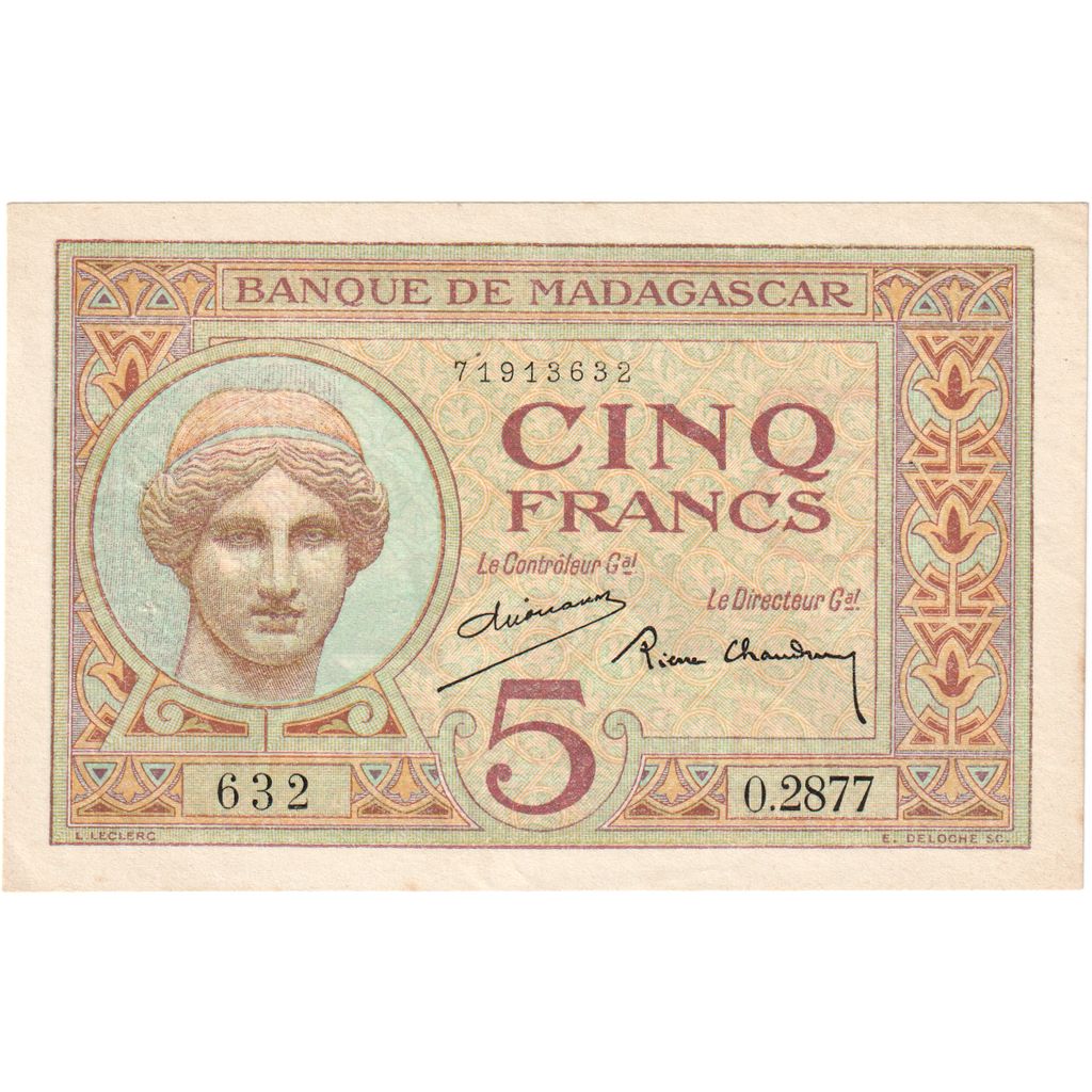 Madagaskar,
5 frankov,
Nedatované (1937)