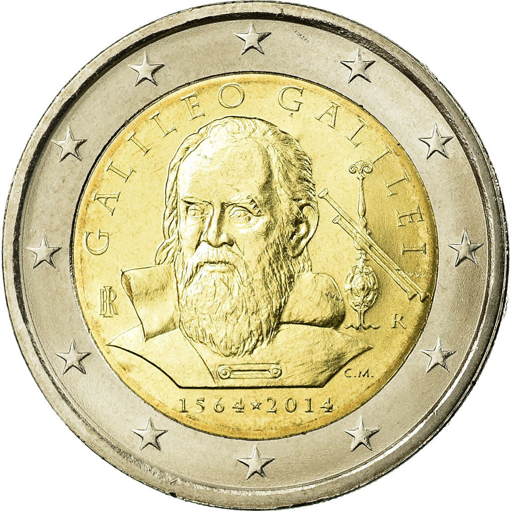 Taliansko,
2 eurá,
450 výročie GALILEA GALILEIHO