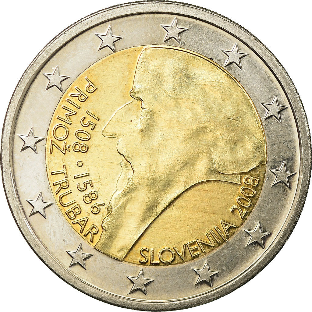 Slovinsko,
2 eurá,
500. výročie narodenia primoz tubar