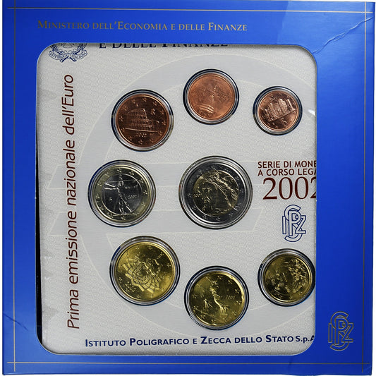 Taliansko, 
  
  1 cent až 2 eurá, 
  
  2002