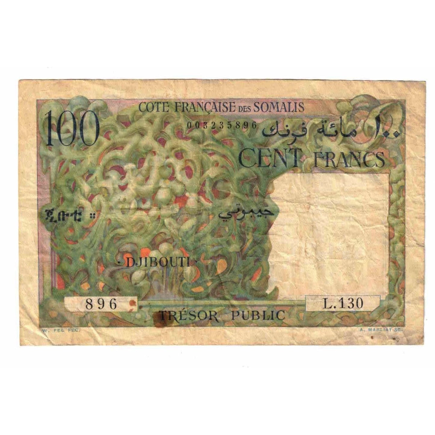 bankovka, 
  
  francúzsky Somaliland, 
  
  100 frankov